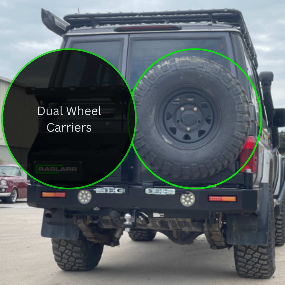 76 Series Toyota Landcruiser Dual Rear Wheel Carrier for Rear Bar | Raslarr