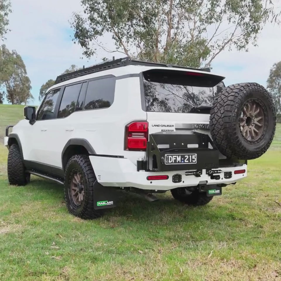 Toyota Landcruiser 250 Series Prado Rear Bar and Wheel Carrier, made by Raslarr Engineering